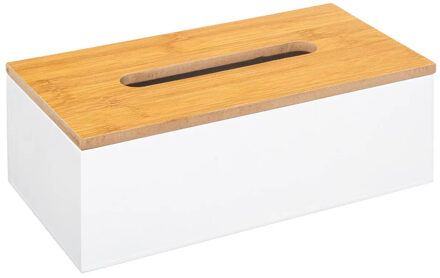 5five Tissuedoos/zakdoekjes box - wit - MDF hout - bamboe deksel - 25 x 13 x 9 cm - Tissuehouders