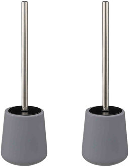 5five toiletborstel - 2x - met houder - zandsteen - grijs - rond - 39 cm