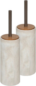 5five Toiletborstel Como Marble - 2x - in houder - kunststeen - wit - 10 x 37 cm