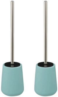 5five Toiletborstel in houder/wc-borstel - 2x - polyresin/metaal - ijsblauw - 40 x 12 cm
