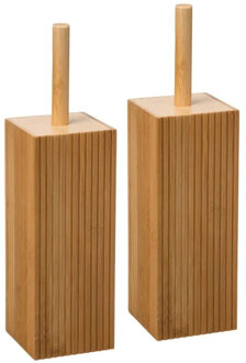 5five Toiletborstel met houder - 2x stuks - rechthoekig - bamboe - 37 cm - Badkamer/WC ruimte