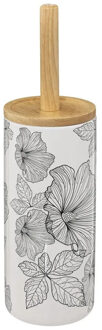 5five Toiletborstel met houder - rond - hibiscus bloemen - 38 cm - Toiletborstels Wit