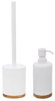 5five Toiletborstel met houder wit 40 cm met zeeppompje 270 ml polyresin - Badkameraccessoireset