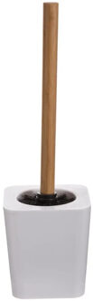 5five Toiletborstel met houder - wit - kunststof en bamboe - 38 cm - wc borstel