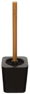 5five Toiletborstel met houder - zwart kunststof bamboe 38 cm - Toiletborstels