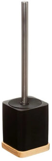 5five Toiletborstel/WC-borstel in houder - zwart - 36 x 9 cm - bamboe/kunststeen - badkamer