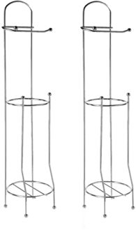 5five Toiletrolhouder - Set van 2x stuks - staand - met reservoir - zilver - metaal - 66 cm