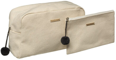 5five Toilettas/make-up/opberg tasjes - 2x stuks - creme - reis/vakantie - make-up etui