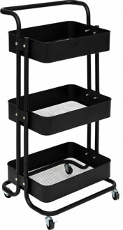 5five Trolley - zwart - 3 laags - 45 x 36 x 86 cm - mesh metaal - keuken/badkamer trolley