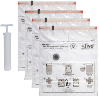 5five Vacuumzakken voor kleding/textiel - opbergzakken - 4x - transparant - 50 x 60 cm - met pomp