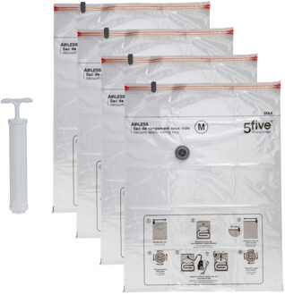 5five Vacuumzakken voor kleding/textiel - opbergzakken - 4x - transparant - 60 x 80 cm - met pomp