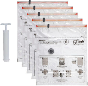 5five Vacuumzakken voor kleding/textiel - opbergzakken - 5x - transparant - 50 x 60 cm - met pomp