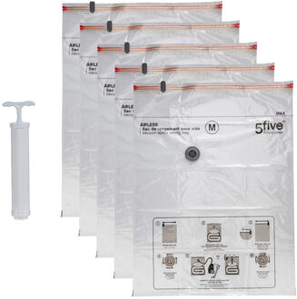 5five Vacuumzakken voor kleding/textiel - opbergzakken - 5x - transparant - 60 x 80 cm - met pomp