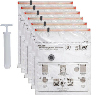5five Vacuumzakken voor kleding/textiel - opbergzakken - 6x - transparant - 50 x 60 cm - met pomp