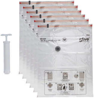 5five Vacuumzakken voor kleding/textiel - opbergzakken - 6x - transparant - 60 x 80 cm - met pomp