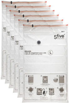 5five Vacuumzakken voor kleding/textiel - Vacuum opbergzakken - 6x stuks - transparant - 70 x 120 cm