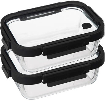 5five Vershoudbakje met deksel - 2x - glas - luchtdicht - met clips - 21 x 17 x 7 cm - 900 ml
