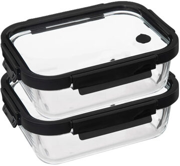 5five Vershoudbakje met deksel - 2x - glas - luchtdicht - met clips - 23 x 18 x 8 cm - 1300 ml