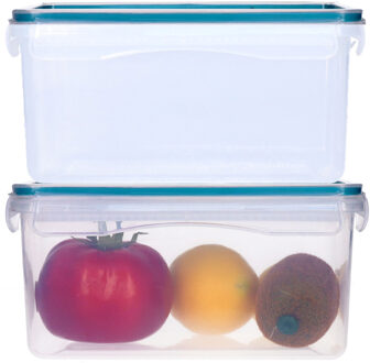 5five Vershoudbakje met deksel - 2x - kunststof - luchtdicht - 20 x 13 x 10 cm - 1800 ml