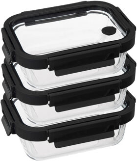 5five Vershoudbakje met deksel - 3x - glas - luchtdicht - met clips - 19 x 14 x 7 cm - 500 ml