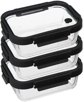 5five Vershoudbakje met deksel - 3x - glas - luchtdicht - met clips - 21 x 17 x 7 cm - 900 ml