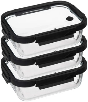 5five Vershoudbakje met deksel - 3x - glas - luchtdicht - met clips - 23 x 18 x 8 cm - 1300 ml