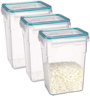 5five Vershoudbakje met deksel - 3x - kunststof - luchtdicht - 13 x 10 x 18 cm - 1400 ml