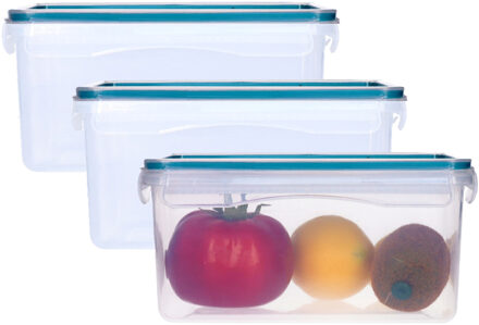 5five Vershoudbakje met deksel - 3x - kunststof - luchtdicht - 20 x 13 x 10 cm - 1800 ml