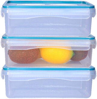 5five Vershoudbakje met deksel - 3x - kunststof - luchtdicht - 20 x 13 x 7 cm - 1200 ml