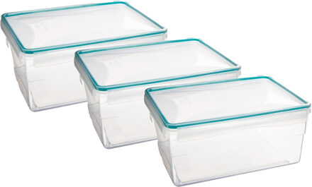 5five Vershoudbakje met deksel - 3x - kunststof - luchtdicht - 25 x 18 x 12 cm - 3700 ml