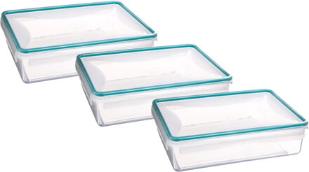 5five Vershoudbakje met deksel - 3x - kunststof - luchtdicht - 25 x 18 x 7 cm - 2200 ml