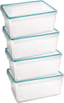 5five Vershoudbakje met deksel - 4x - kunststof - luchtdicht - 25 x 18 x 12 cm - 3700 ml