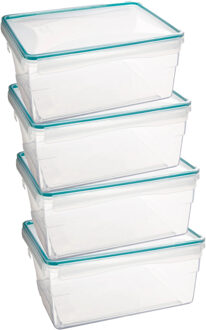 5five Vershoudbakje met deksel - 4x - kunststof - luchtdicht - 25 x 18 x 12 cm - 3700 ml