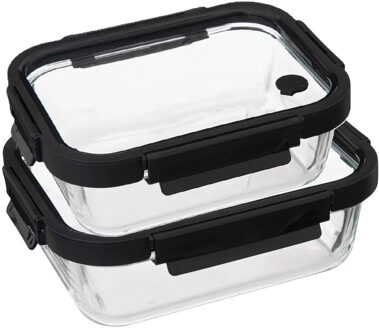 5five Vershoudbakjes met deksel - glas - luchtdicht - met clips - 2x stuks - 900-1300 ml
