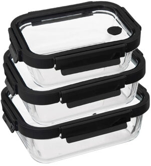 5five Vershoudbakjes met deksel - glas - luchtdicht - met clips -3 stuks - 500-900-1300 ml
