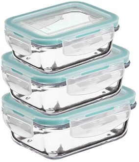 5five Vershoudbakjes met deksel - glas - luchtdicht - met clips - 3x stuks - 540-1180-1730 ml