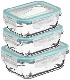 5five Vershoudbakjes met deksel - glas - luchtdicht - met clips - 3x stuks - 540-800-1180 ml