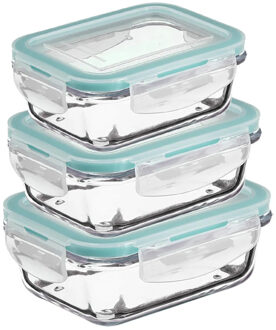 5five Vershoudbakjes met deksel - glas - luchtdicht - met clips - 3x stuks - 800-1180-1730 ml