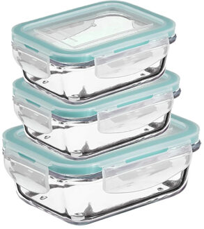 5five Vershoudbakjes met deksel - glas - luchtdicht - met clips - 3x stuks - 800-1180-2260 ml