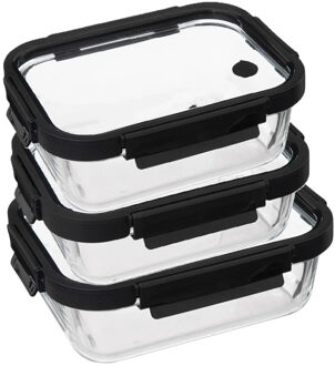 5five Vershoudbakjes met deksel - glas - luchtdicht - met clips - 3x stuks - 900 en 1300 ml