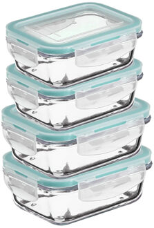 5five Vershoudbakjes met deksel - glas - luchtdicht - met clips - 4x stuks - 1730 - 1180 ml