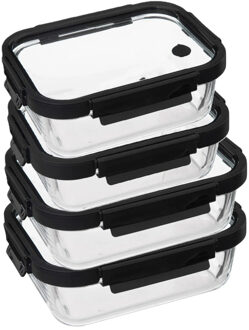 5five Vershoudbakjes met deksel - glas - luchtdicht - met clips - 4x stuks - 500 en 900 ml