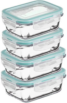 5five Vershoudbakjes met deksel - glas - luchtdicht - met clips - 4x stuks - 540 - 800 ml