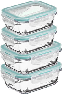5five Vershoudbakjes met deksel - glas - luchtdicht - met clips - 4x stuks - 800 - 1180 ml