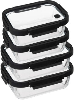 5five Vershoudbakjes met deksel - glas - luchtdicht - met clips - 4x stuks - 900 en 1300 ml