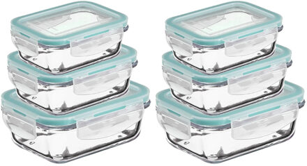 5five Vershoudbakjes met deksel - glas - luchtdicht - met clips - 6x stuks - 330 - 540 - 1180 ml