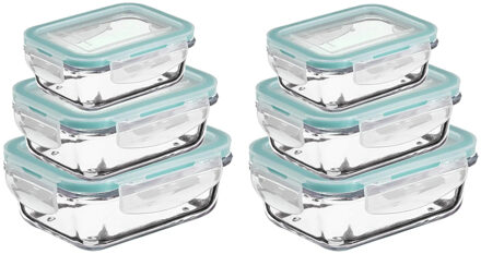5five Vershoudbakjes met deksel - glas - luchtdicht - met clips - 6x stuks - 330 - 540 - 800 ml