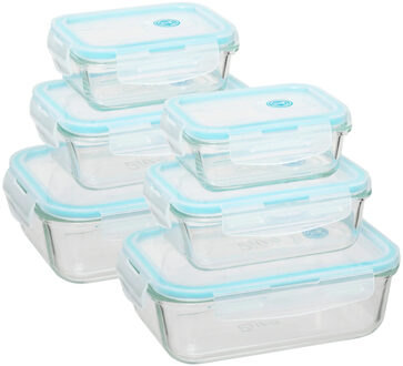 5five Vershoudbakjes met deksel - glas - set 6x stuks - 1180/540/330 ml