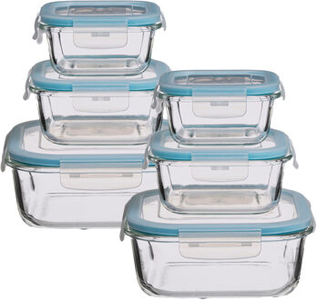 5five Vershoudbakjes met deksel - glas - set 6x stuks - 330/530/1180 ml