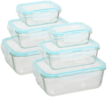 5five Vershoudbakjes met deksel - glas - set 6x stuks - 330/800/1730 ml